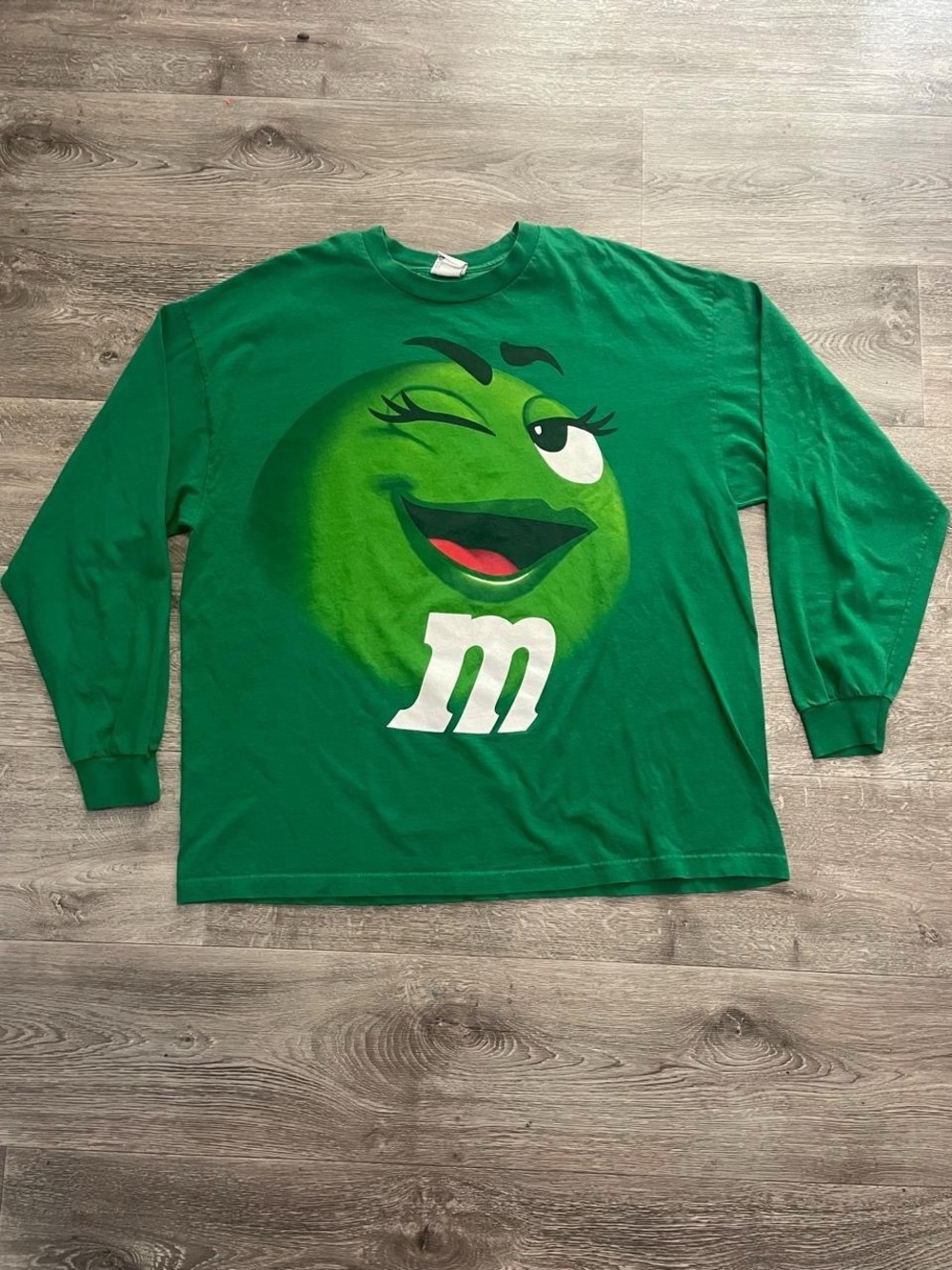 Y2K Vintage Green M&M Candy Wink Character Long Sleeve T-Shirt Size Adult 2XL